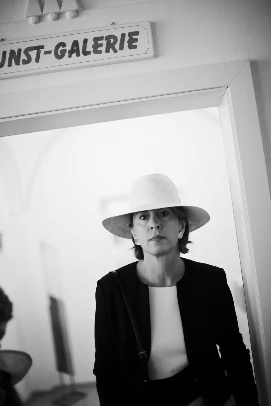A woman looking into camera