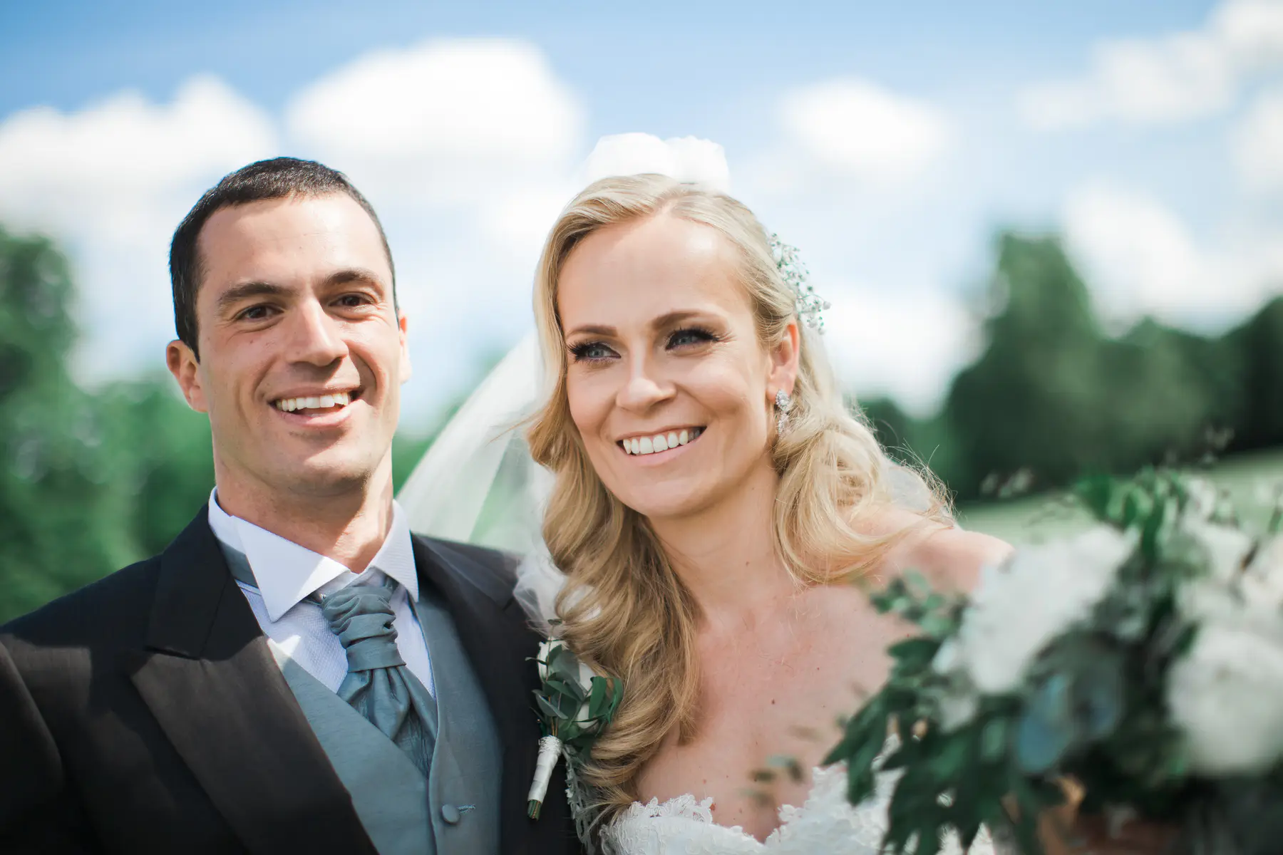Elegant wedding portrait of a bride and groom just after ceremony